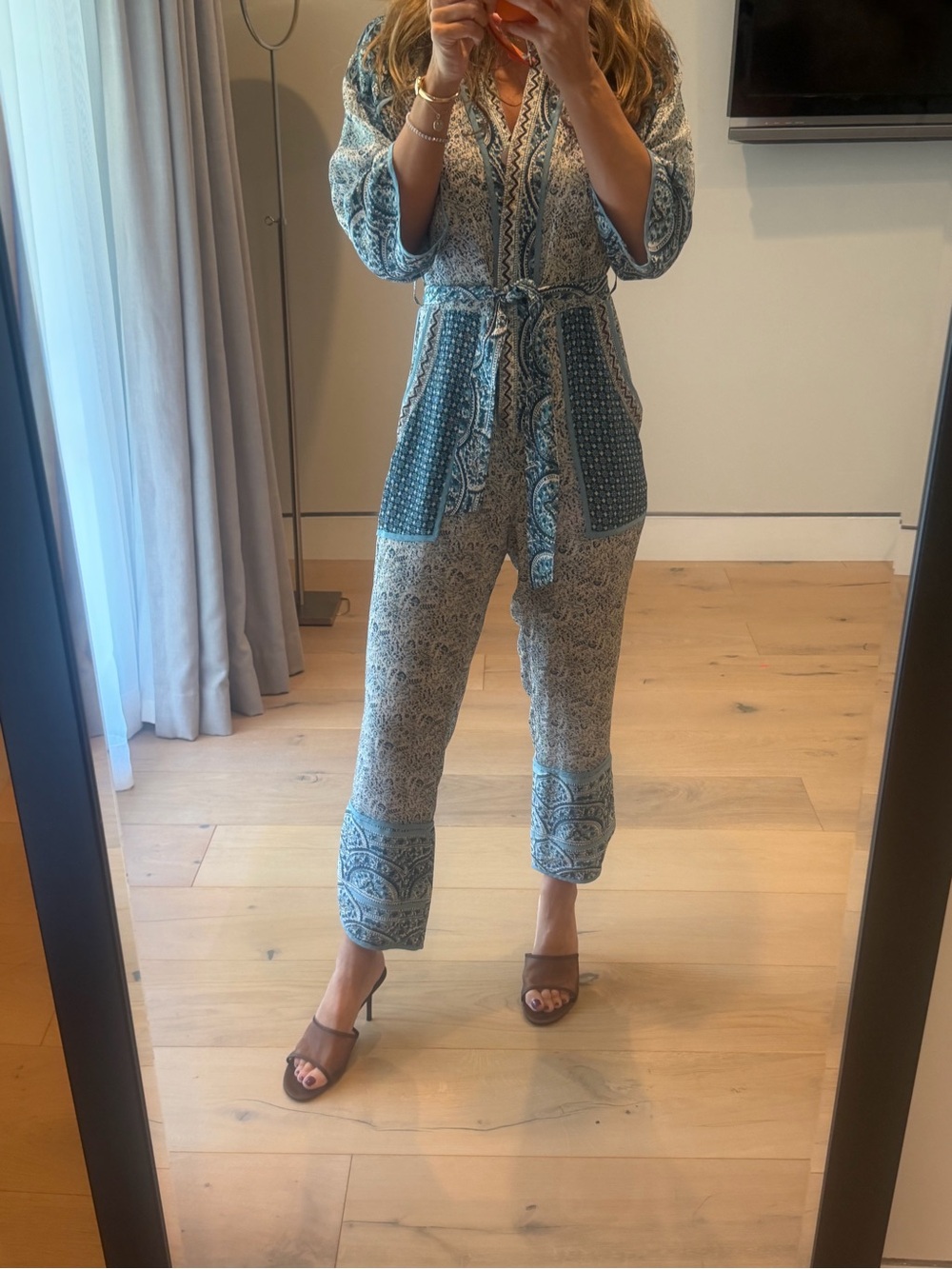 Sea New York Blue Paisley Ankle Jumpsuit with Tie Waist